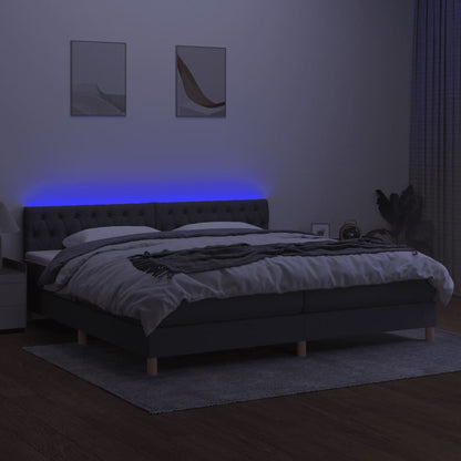 Boxspring met matras en LED stof donkergrijs 200x200 cm 200 x 200 cm Getuft ontwerp