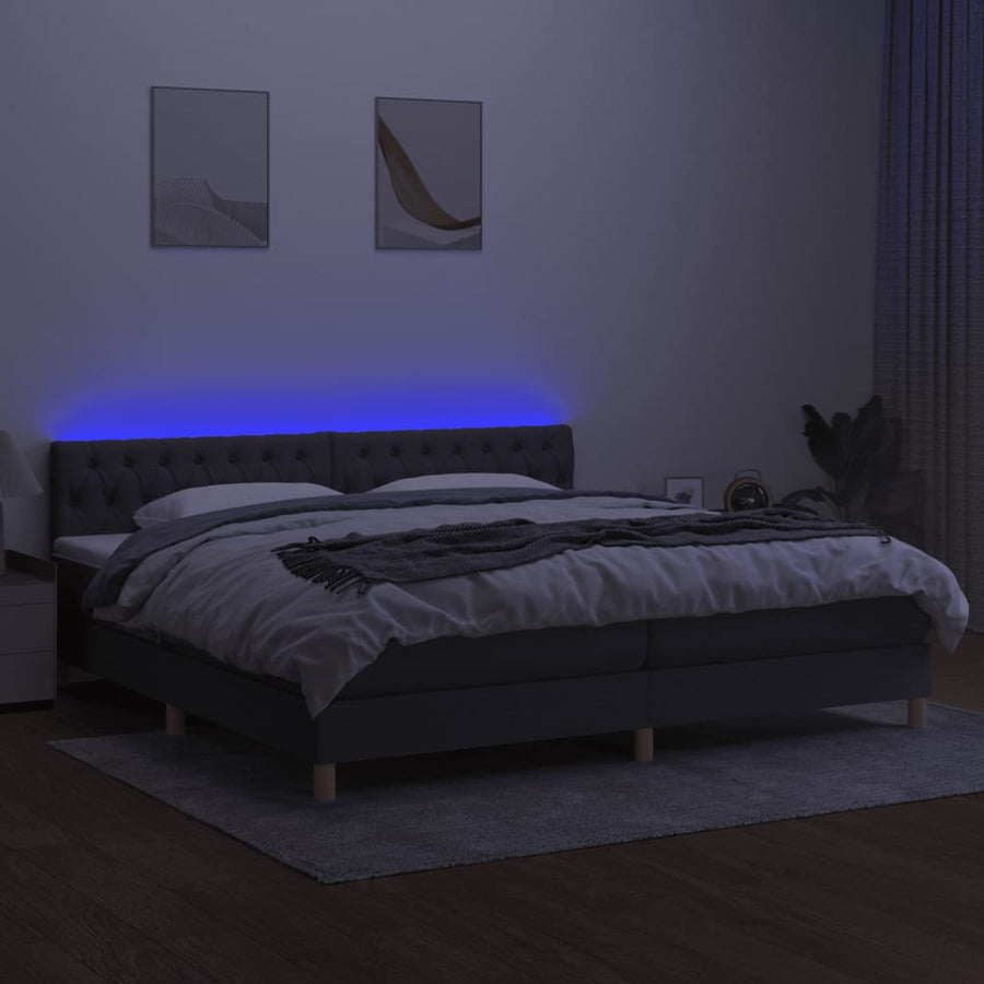 Boxspring met matras en LED stof donkergrijs 200x200 cm 200 x 200 cm Getuft ontwerp