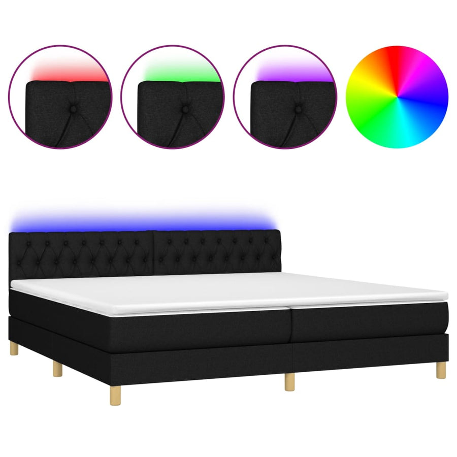 Boxspring met matras en LED stof zwart 200x200 cm 200 x 200 cm Getuft ontwerp