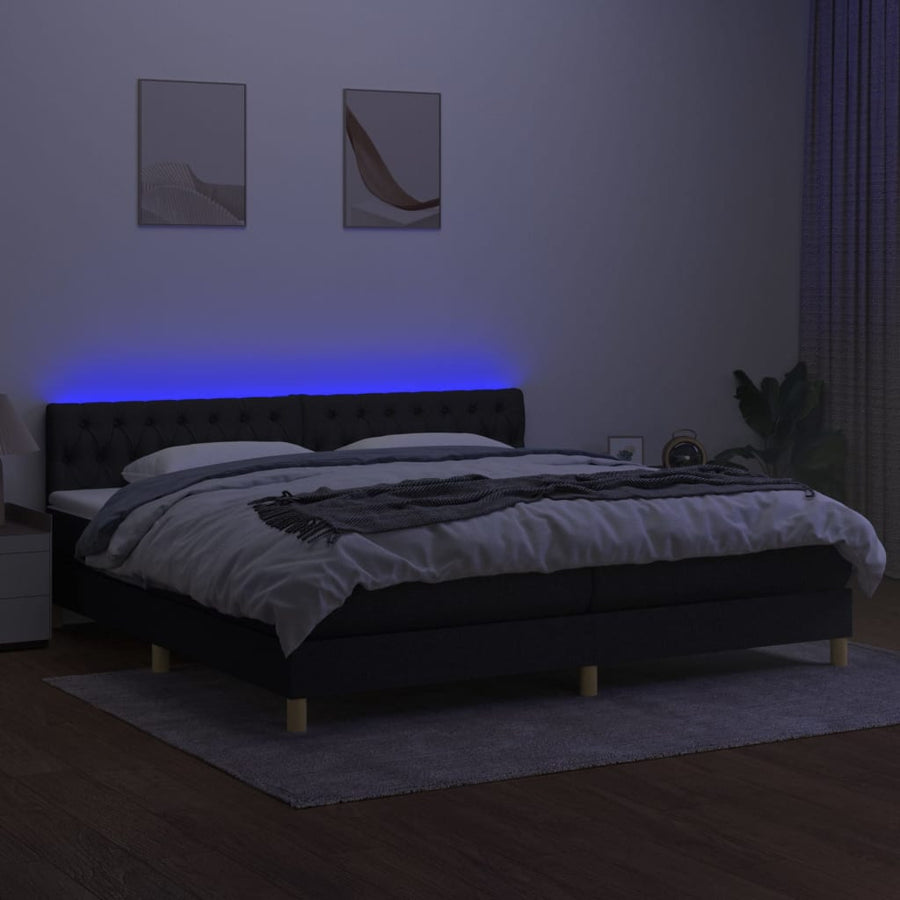 Boxspring met matras en LED stof zwart 200x200 cm 200 x 200 cm Getuft ontwerp