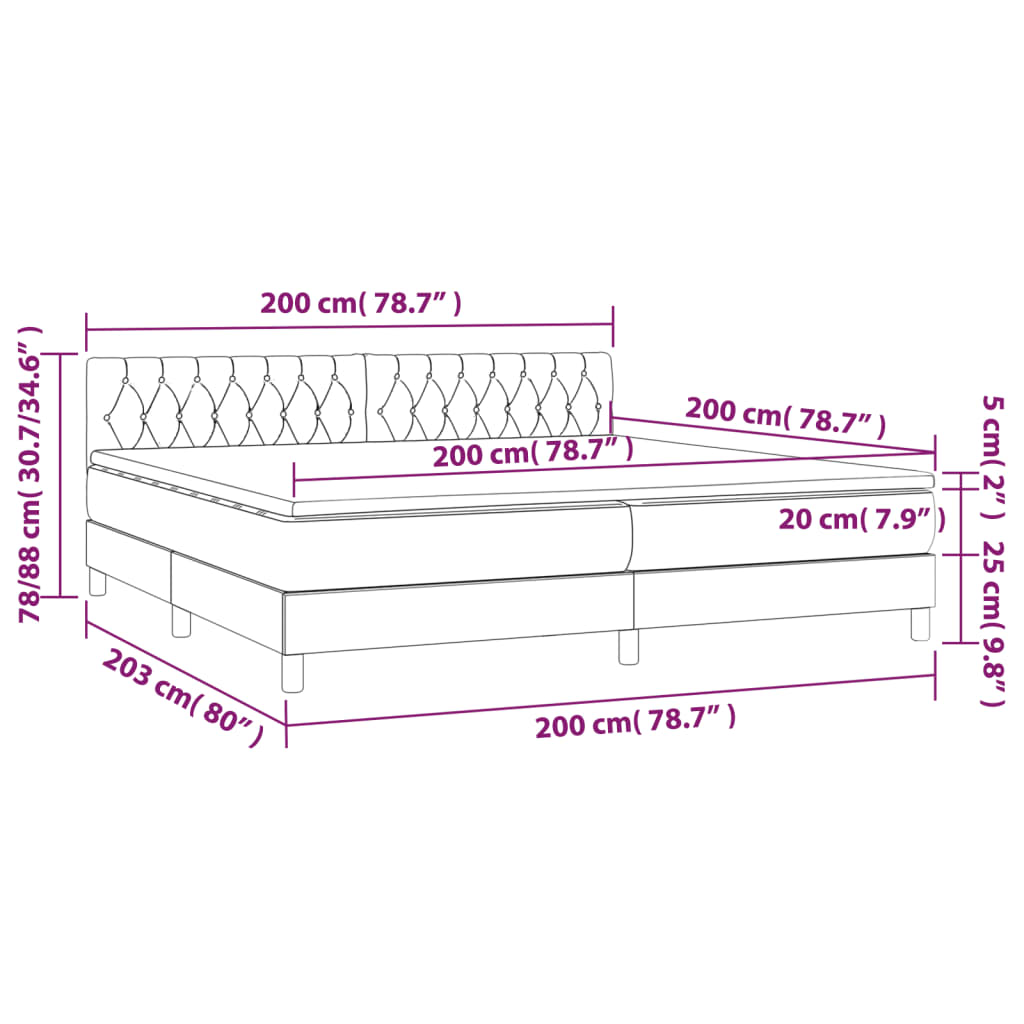 Boxspring met matras en LED stof zwart 200x200 cm 200 x 200 cm Getuft ontwerp