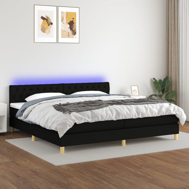 Boxspring met matras en LED stof zwart 200x200 cm 200 x 200 cm Getuft ontwerp