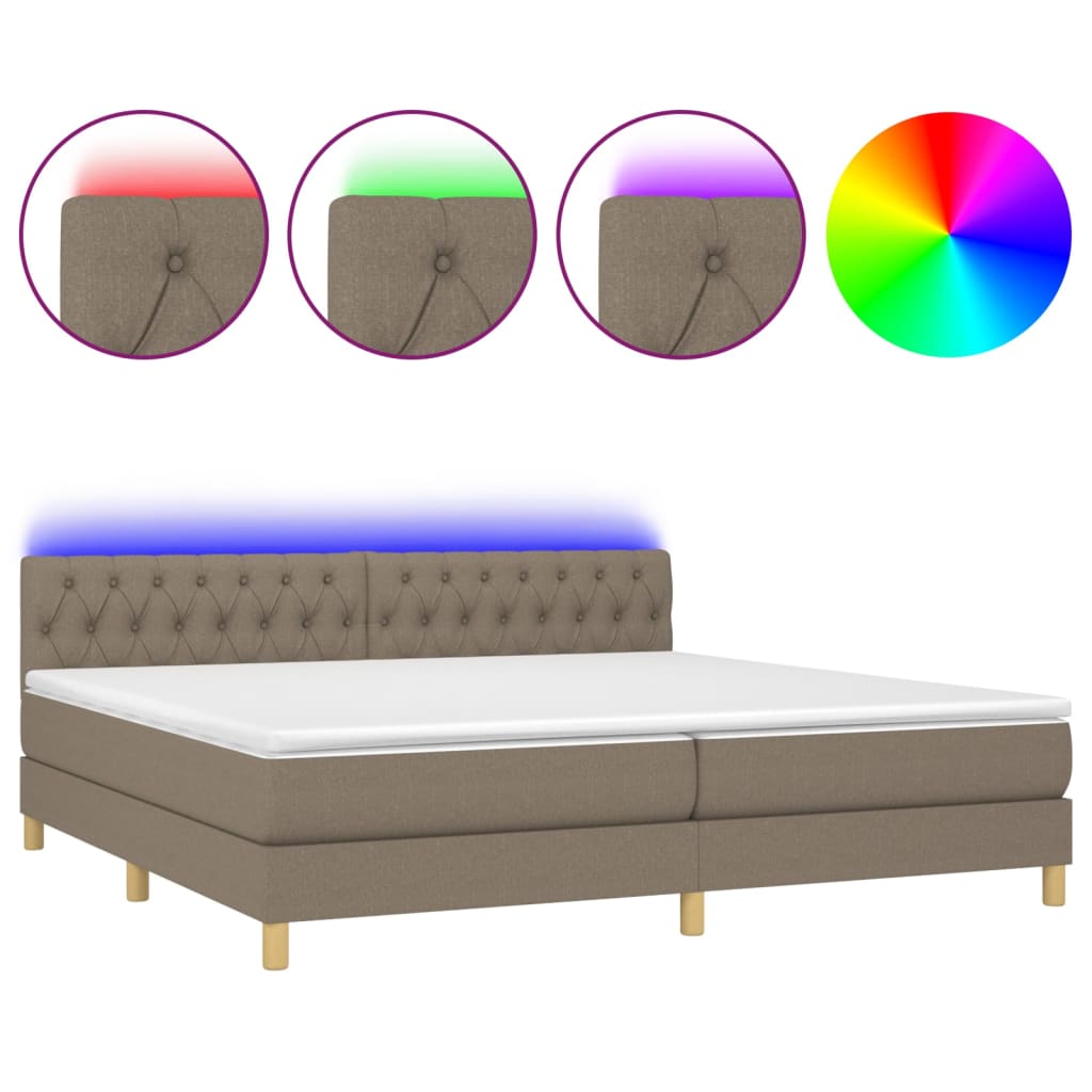 Boxspring met matras en LED stof taupe 200x200 cm 200 x 200 cm Taupe