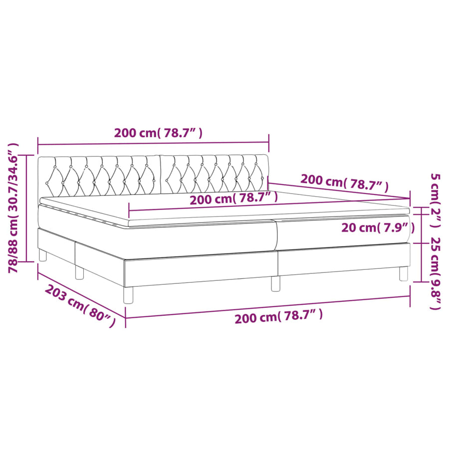 Boxspring met matras en LED stof taupe 200x200 cm 200 x 200 cm Taupe