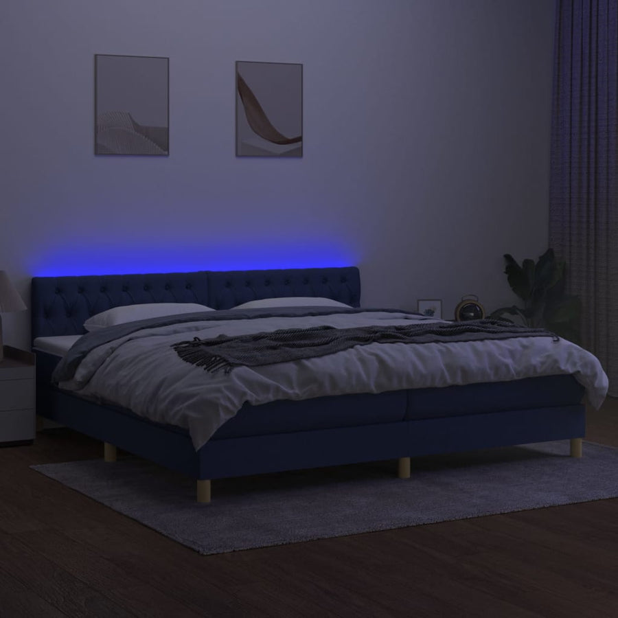 Boxspring Met Matras En Led Stof Blauw 200 x 200 cm Getuft ontwerp