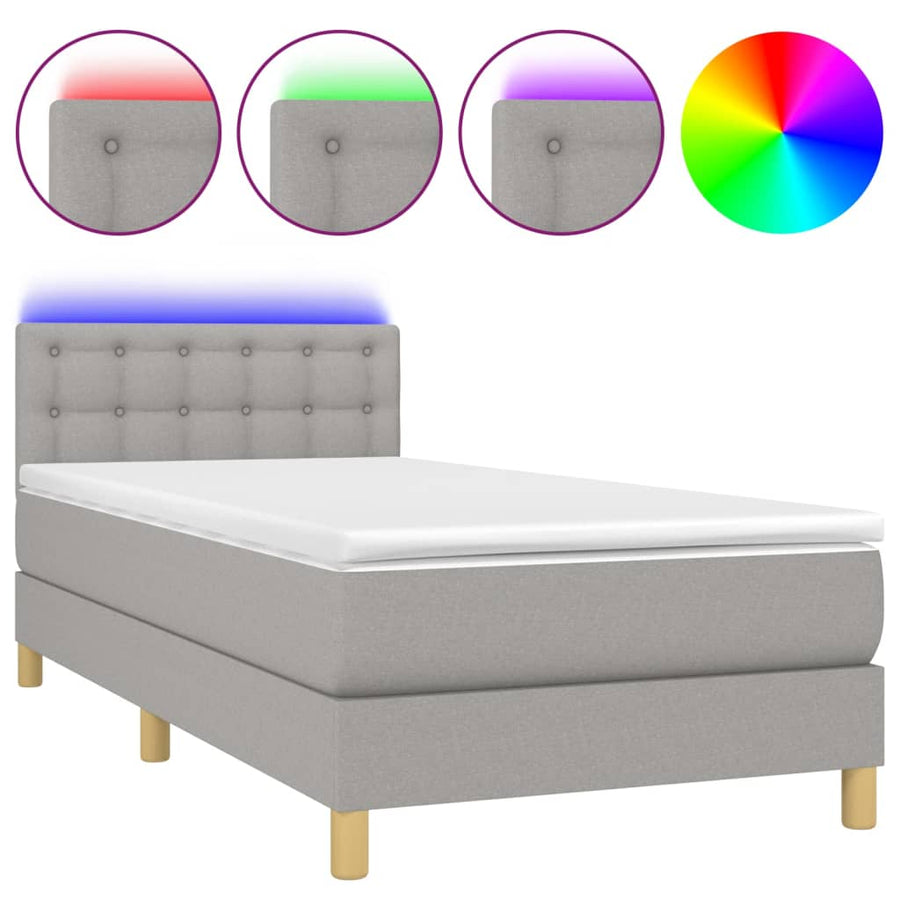Boxspring met matras en LED stof lichtgrijs 90x190 cm 90 x 190 cm Knopen