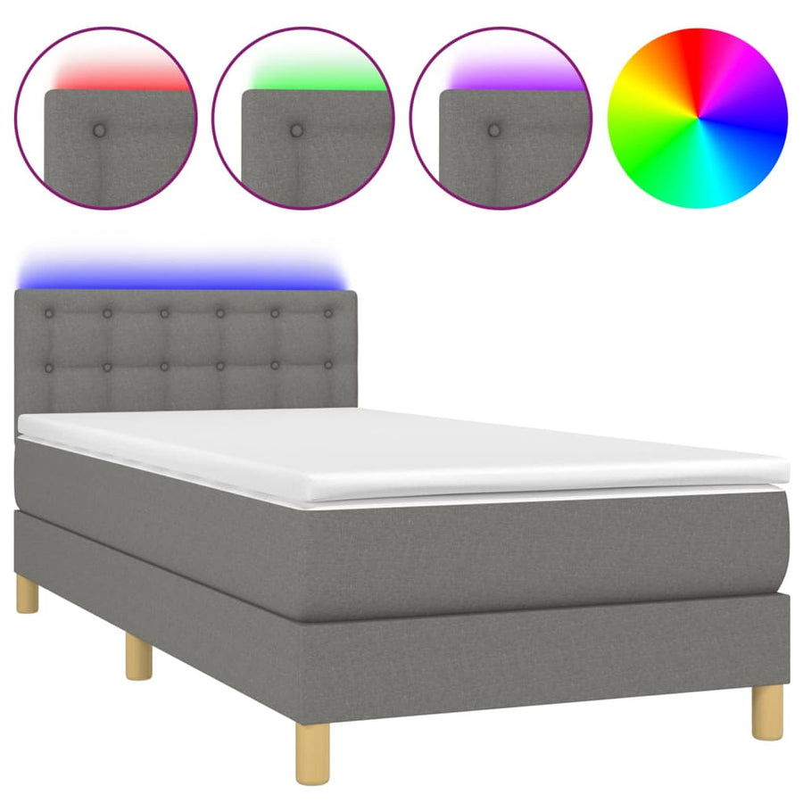 Boxspring met matras en LED stof donkergrijs 90x190 cm 90 x 190 cm Donkergrijs