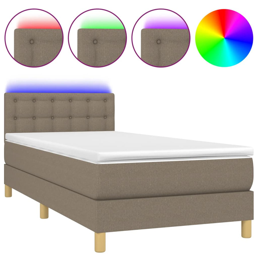 Boxspring met matras en LED stof taupe 90x190 cm 90 x 190 cm Knopen