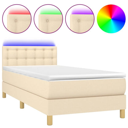 Boxspring met matras en LED stof crèmekleurig 90x190 cm