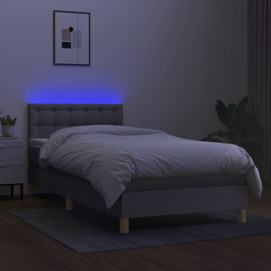 Boxspring met matras en LED stof lichtgrijs 90x200 cm 90 x 200 cm Lichtgrijs