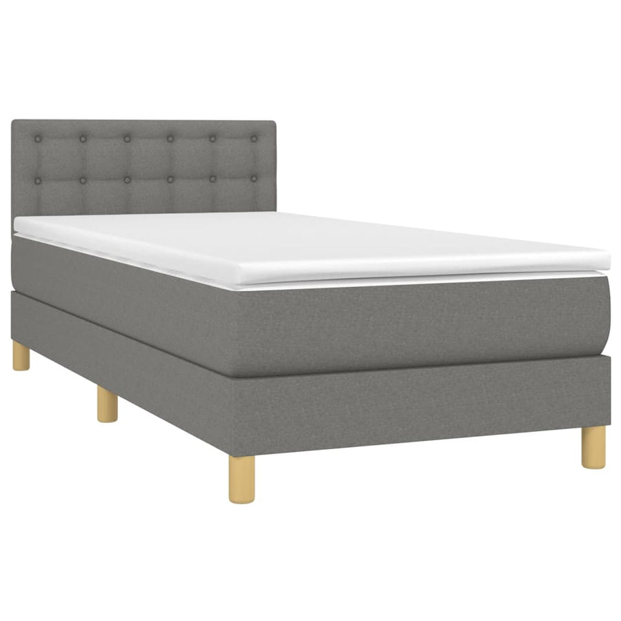 Boxspring met matras en LED stof donkergrijs 90x200 cm 90 x 200 cm Donkergrijs