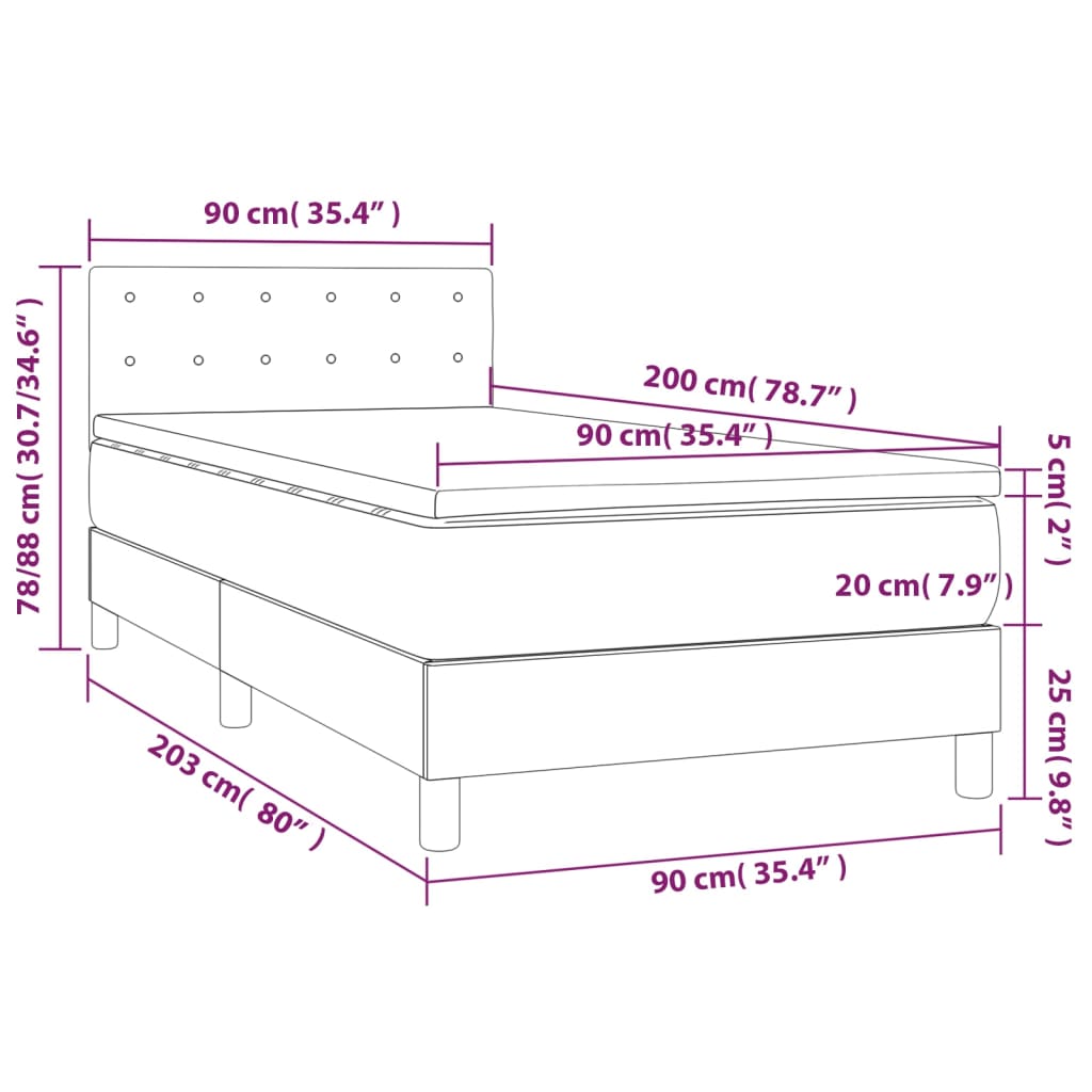 Boxspring met matras en LED stof donkerbruin 80x200 cm 90 x 200 cm Knopen