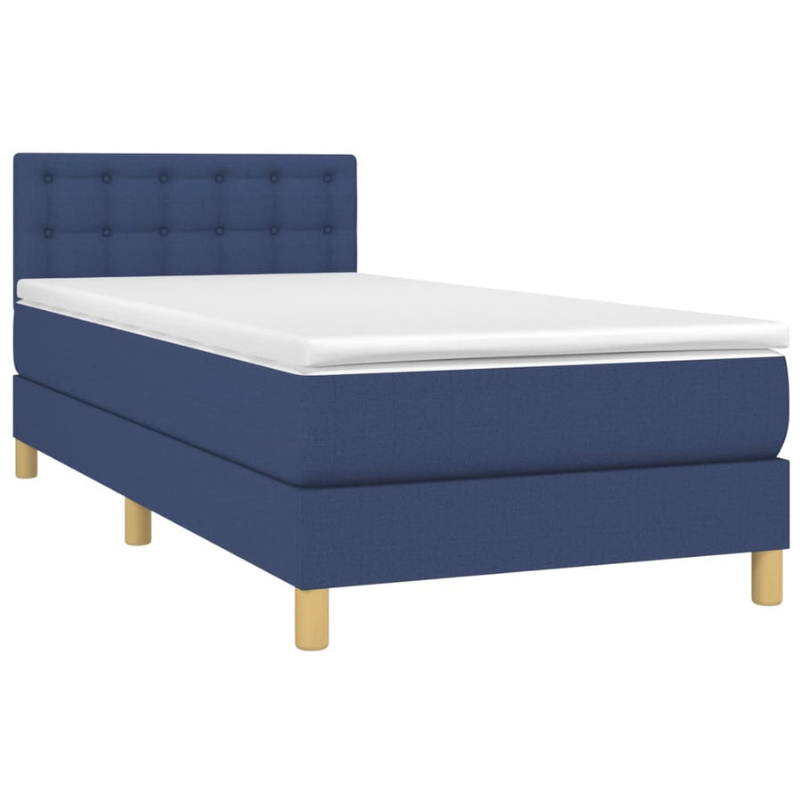 Boxspring met matras en LED stof blauw 90x200 cm