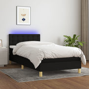 Box spring bed with mattress and black LED fabric 100x200 cm