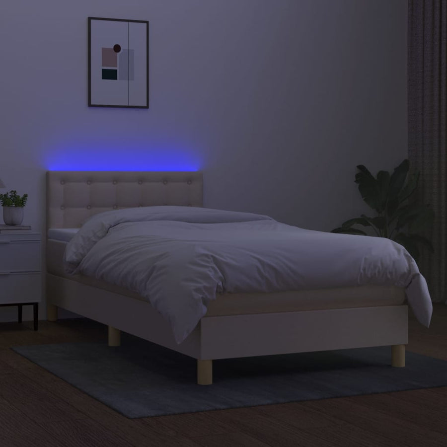 Boxspring Met Matras En Led Stof Kleurig Crème 100 x 200 cm Knopen