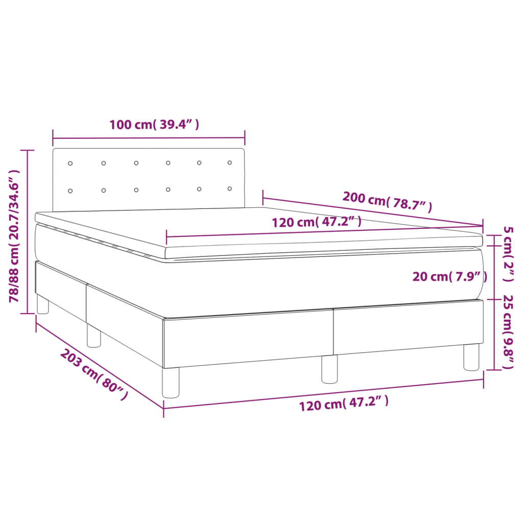 Boxspring Met Matras En Led Stof Donkergrijs 120 x 200 cm Knopen