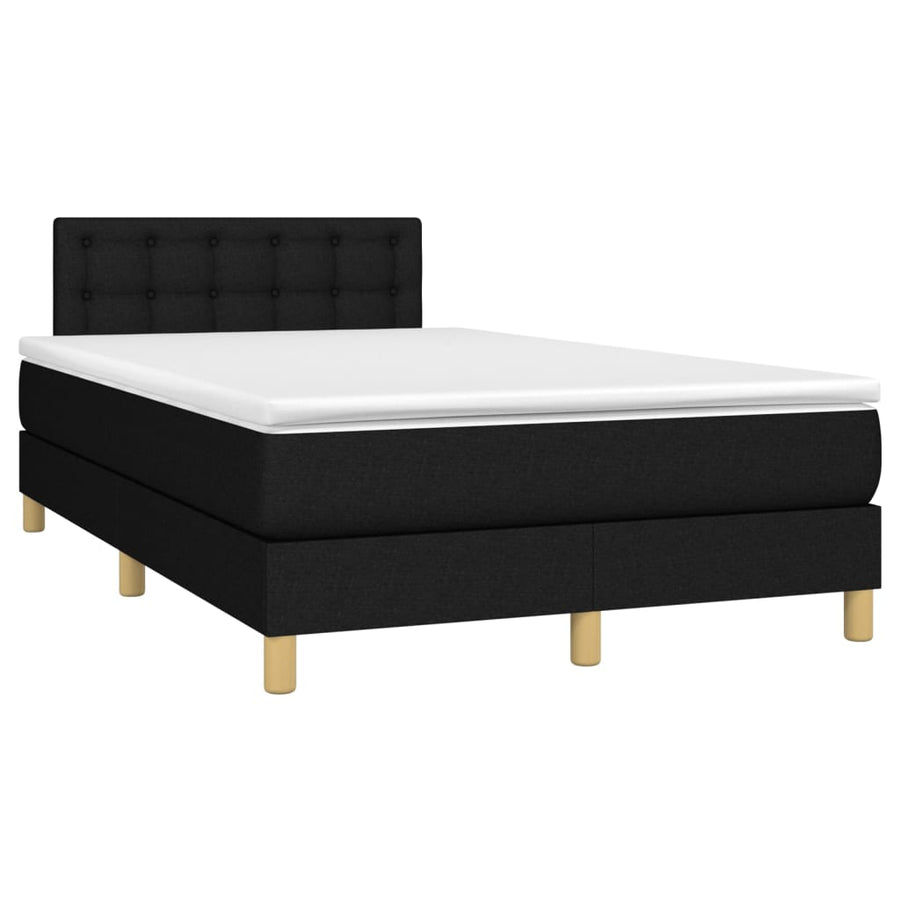 Boxspring met matras en LED stof zwart 120x200 cm 120 x 200 cm Knopen