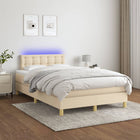 Boxspring Met Matras En Led Stof Kleurig Crème 120 x 200 cm Knopen