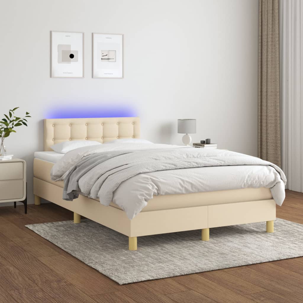 Boxspring Met Matras En Led Stof Kleurig Crème 120 x 200 cm Knopen