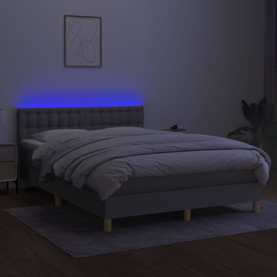 Boxspring Met Matras En Led Stof Lichtgrijs 140 x 190 cm Knopen