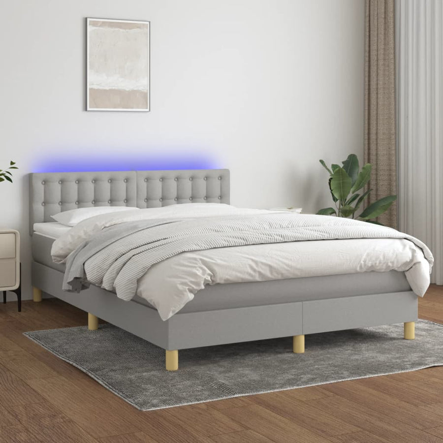 Boxspring Met Matras En Led Stof Lichtgrijs 140 x 190 cm Knopen
