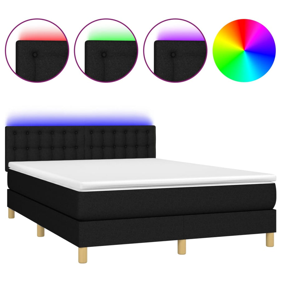 Boxspring met matras en LED stof zwart 140x190 cm 140 x 190 cm Zwart