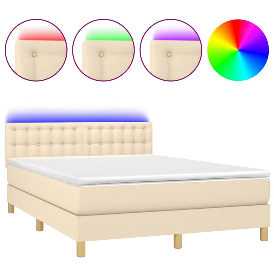 Boxspring Met Matras En Led Stof Kleurig Crème 140 x 190 cm Knopen