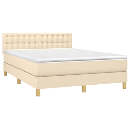 Boxspring Met Matras En Led Stof Kleurig Crème 140 x 190 cm Knopen