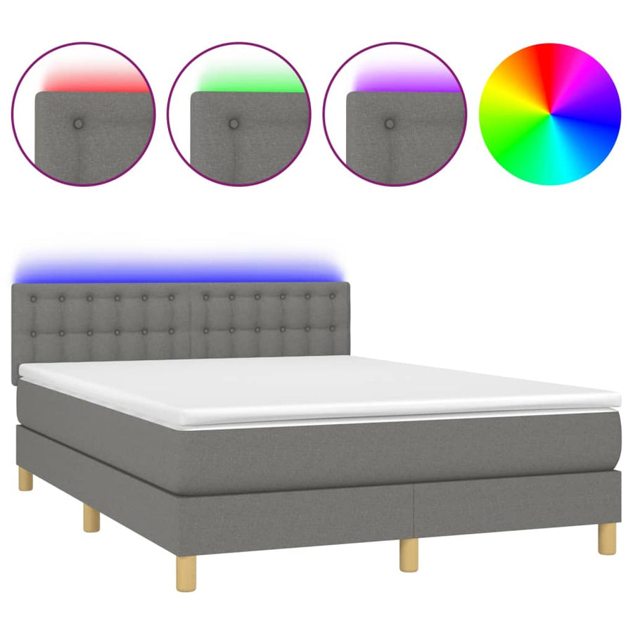 Boxspring Met Matras En Led Stof Donkergrijs 140 x 200 cm Knopen