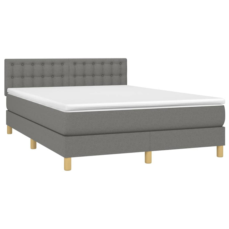 Boxspring Met Matras En Led Stof Donkergrijs 140 x 200 cm Knopen