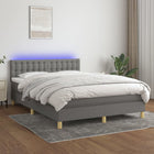 Box spring with mattress and LED fabric dark grey 140x200 cm