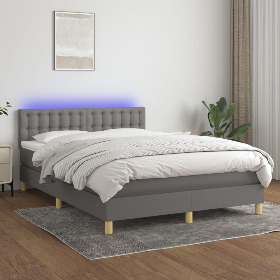 Boxspring Met Matras En Led Stof Donkergrijs 140 x 200 cm Knopen