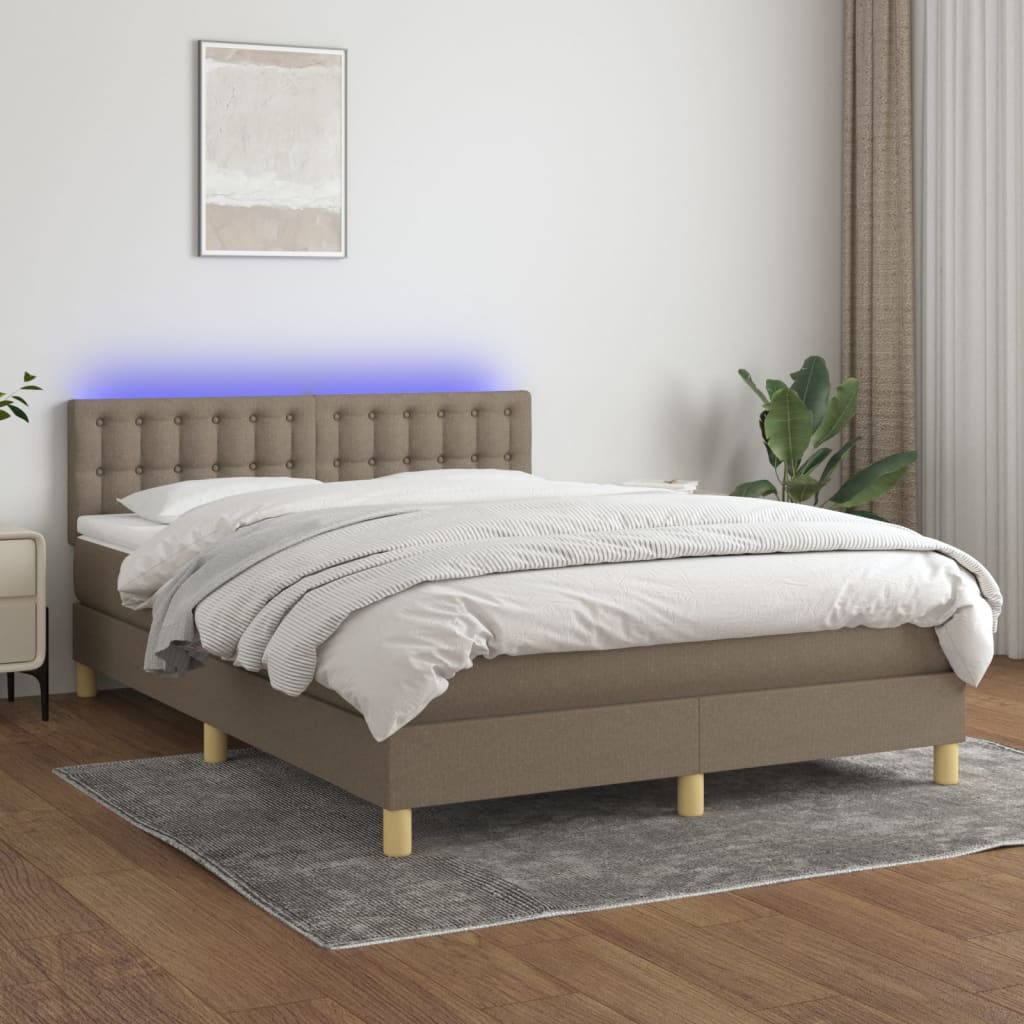 Boxspring met matras en LED stof taupe 140x200 cm 140 x 200 cm Knopen
