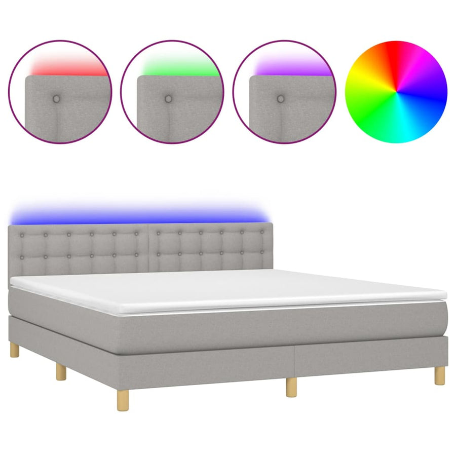 Boxspring Met Matras En Led Stof Lichtgrijs 160 x 200 cm Knopen