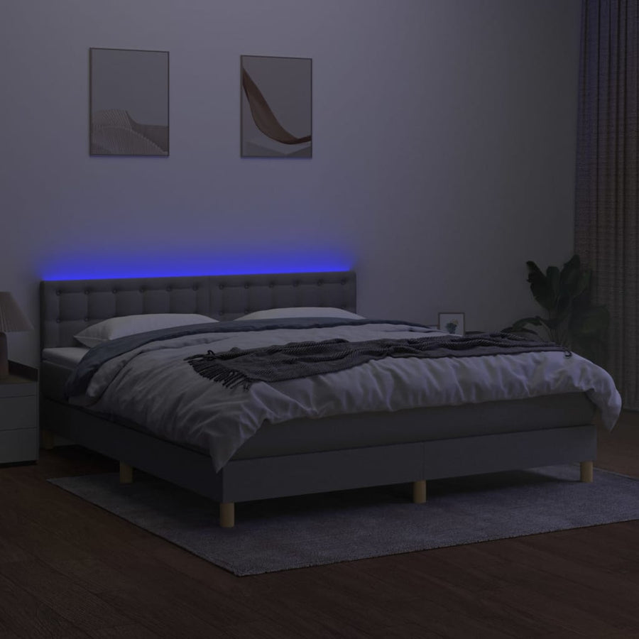 Boxspring Met Matras En Led Stof Lichtgrijs 160 x 200 cm Knopen