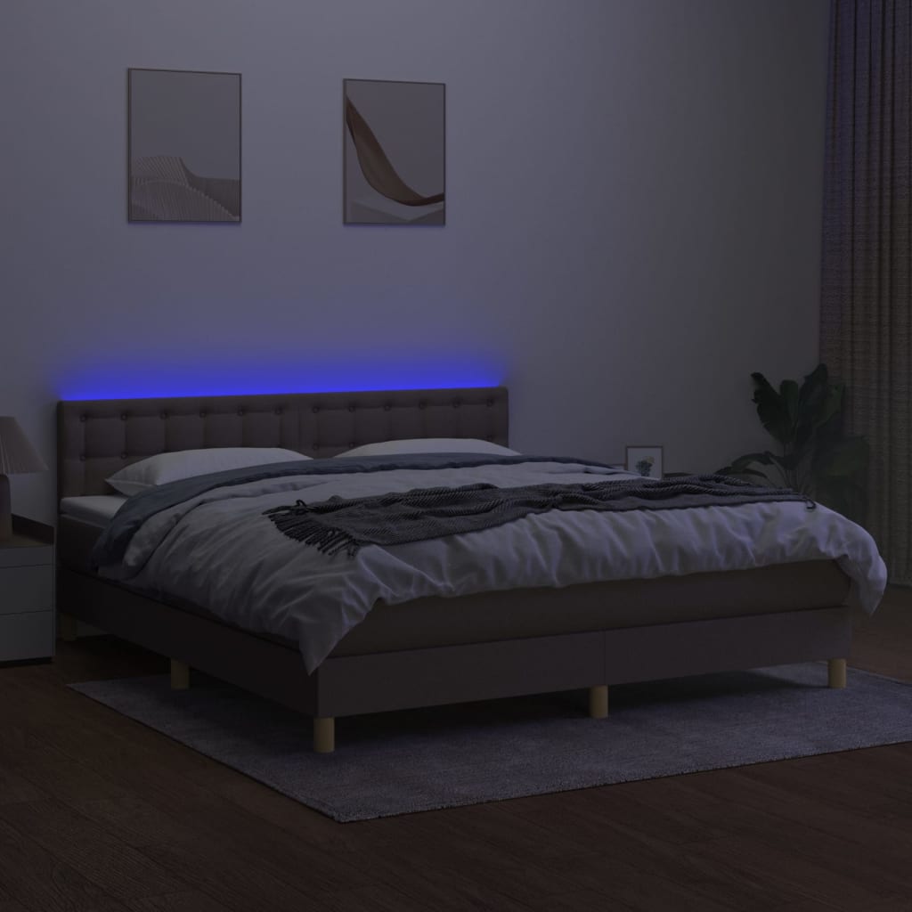 Boxspring met matras en LED stof taupe 160x200 cm 160 x 200 cm Knopen