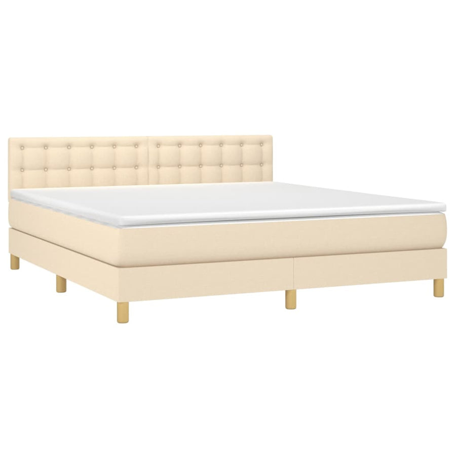 Boxspring Met Matras En Led Stof Kleurig Crème 160 x 200 cm Knopen