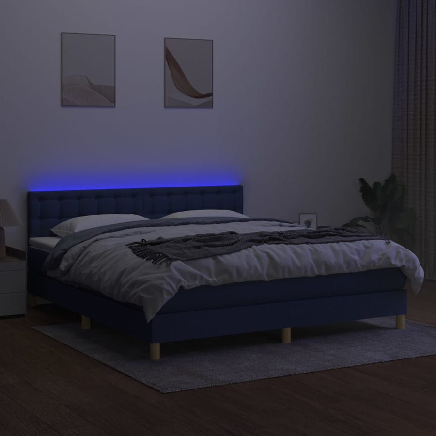 Boxspring met matras en LED stof blauw 160x200 cm 160 x 200 cm Blauw