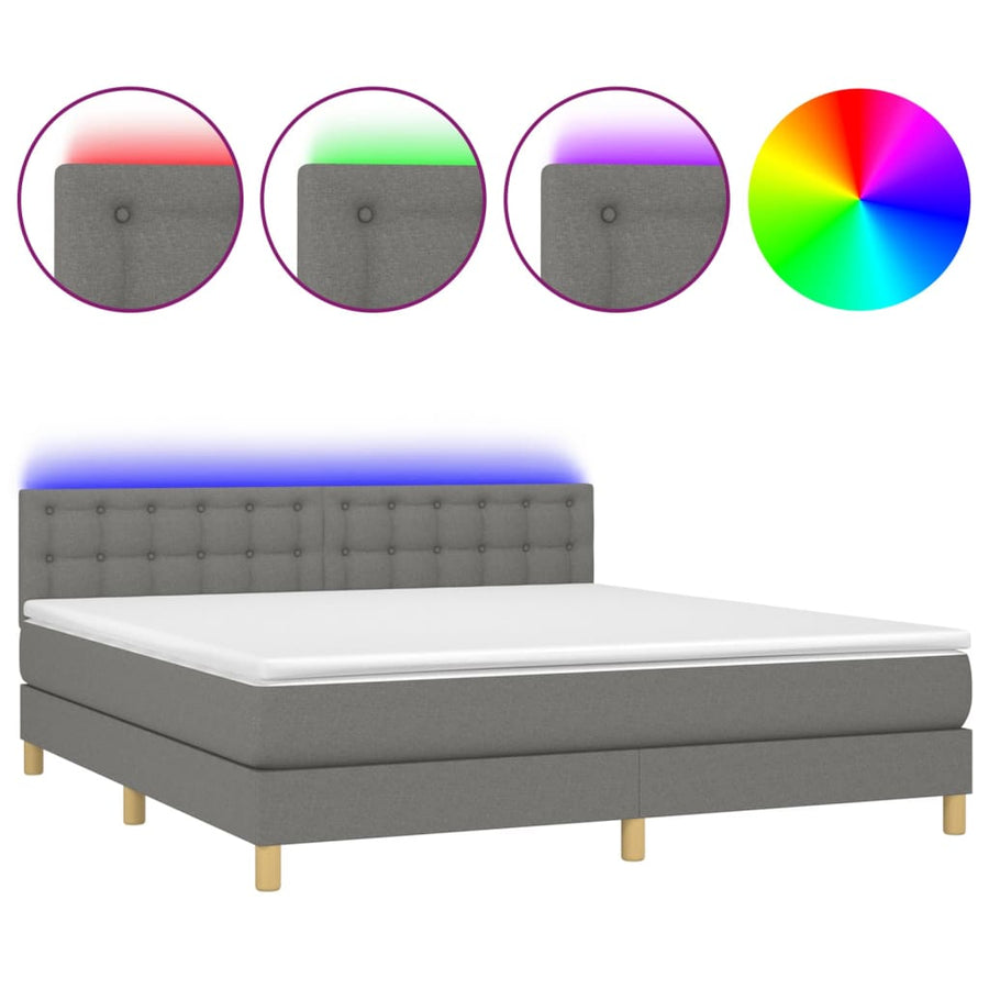 Boxspring Met Matras En Led Stof Donkergrijs 180X200 Cm Donkergrijs 180 x 200 cm Knopen