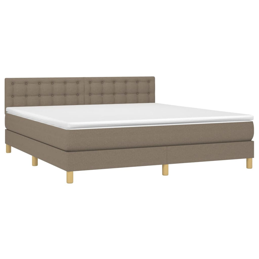 Boxspring met matras en LED stof taupe 180x200 cm 180 x 200 cm Knopen