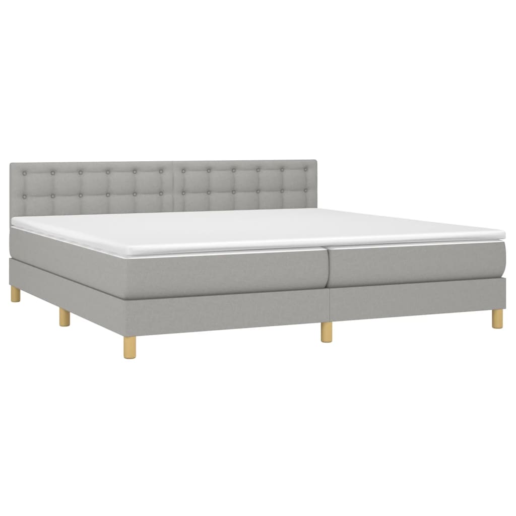 Boxspring met matras en LED stof lichtgrijs 200x200 cm 200 x 200 cm Knopen