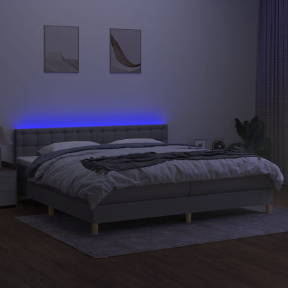 Boxspring met matras en LED stof lichtgrijs 200x200 cm 200 x 200 cm Knopen