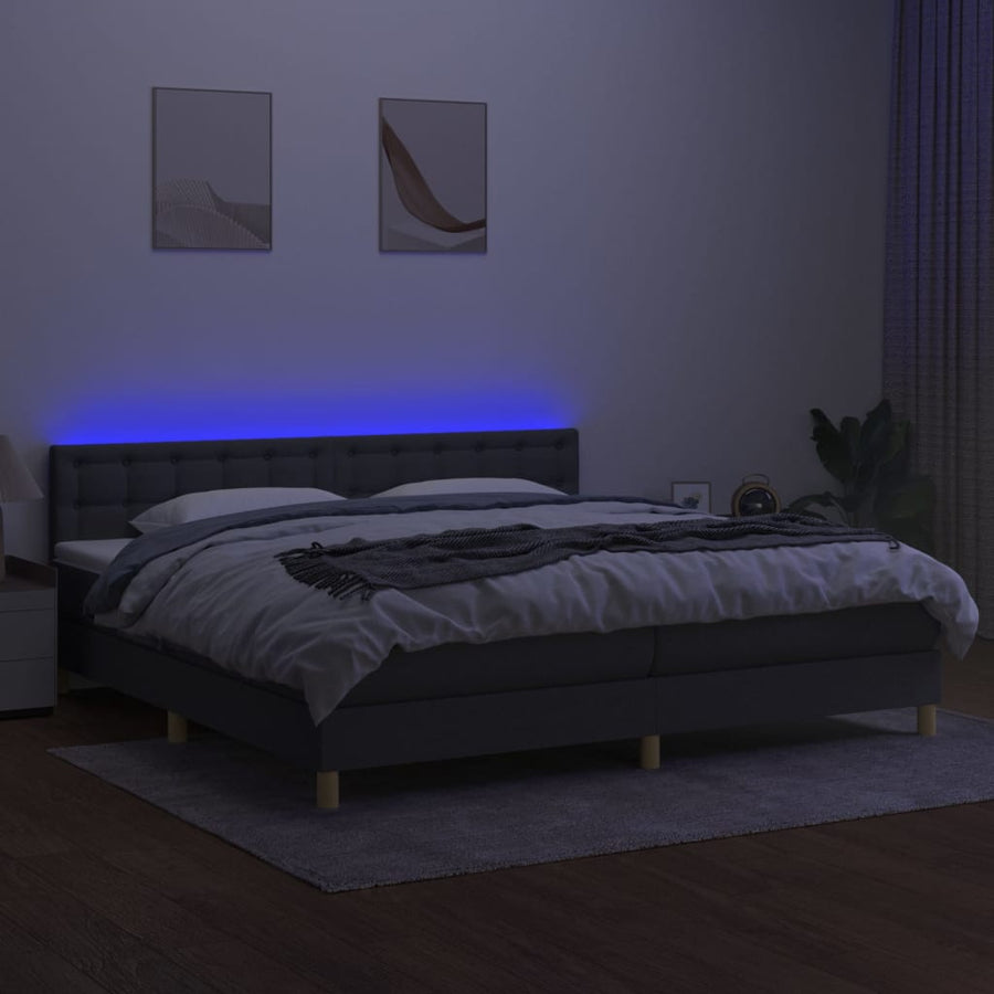 Boxspring Met Matras En Led Stof Donkergrijs 200 x 200 cm Knopen