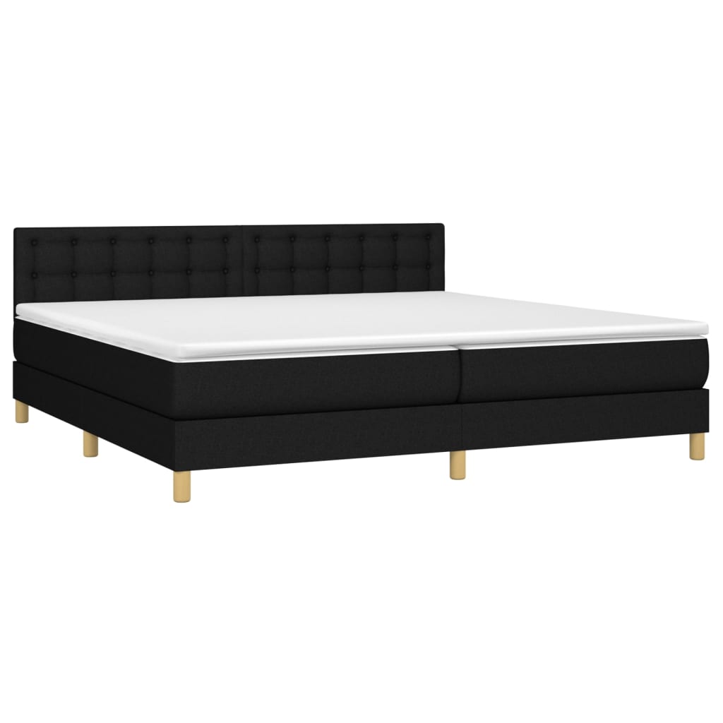 Boxspring met matras en LED stof zwart 200x200 cm 200 x 200 cm Knopen