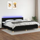 Boxspring met matras en LED stof zwart 200x200 cm 200 x 200 cm Knopen