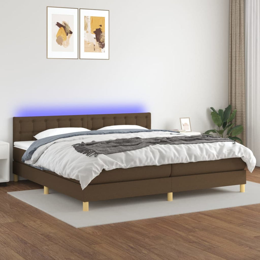 Boxspring met matras en LED stof donkerbruin 200x200 cm