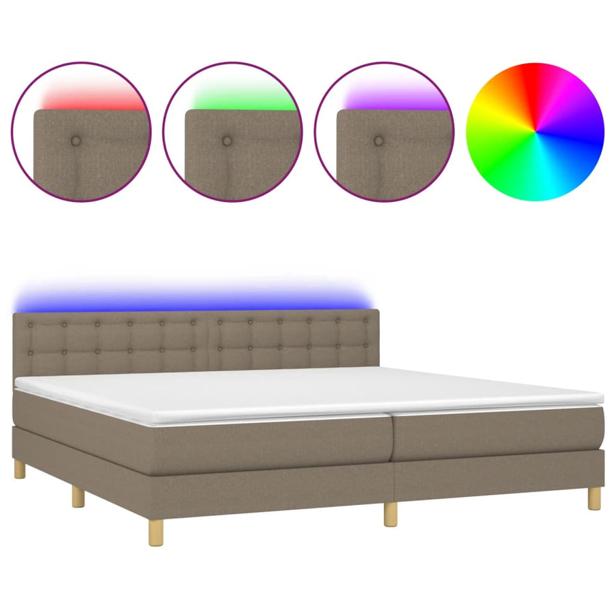Boxspring Met Matras En Led Stof Taupe 200X200 Cm Taupe 200 x 200 cm Knopen