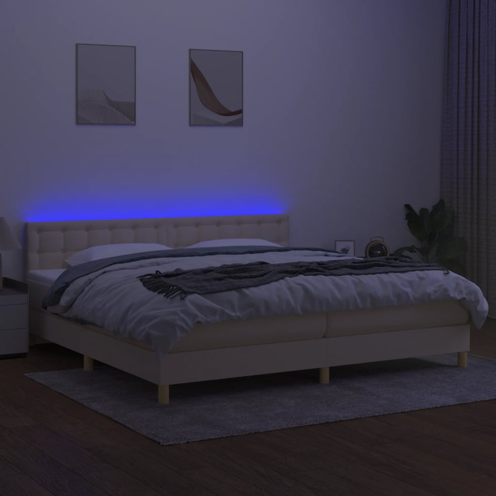 Boxspring met matras en LED stof crèmekleurig 200x200 cm