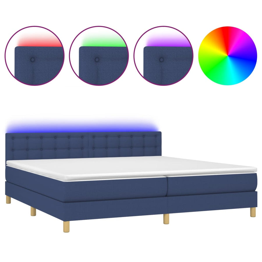 Boxspring met matras en LED stof blauw 200x200 cm 200 x 200 cm Blauw