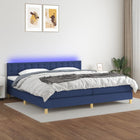 Boxspring met matras en LED stof blauw 200x200 cm 200 x 200 cm Blauw